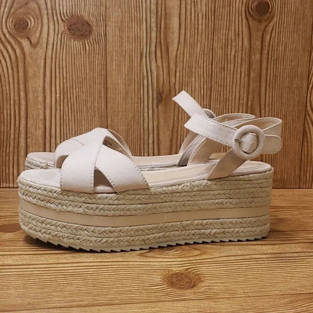 PULL&BEAR Flatform Espadrilles Pale Pink Sandals Women’s Size 9